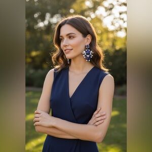 NWT Banana Republic blue stone & crystal dangling statement earrings